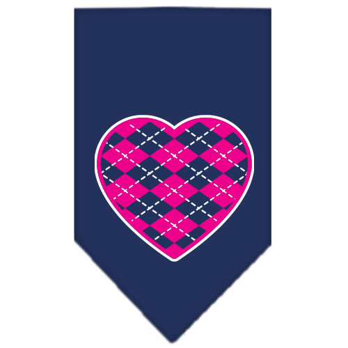 Argyle Heart Pink Screen Print Bandana Navy Blue large